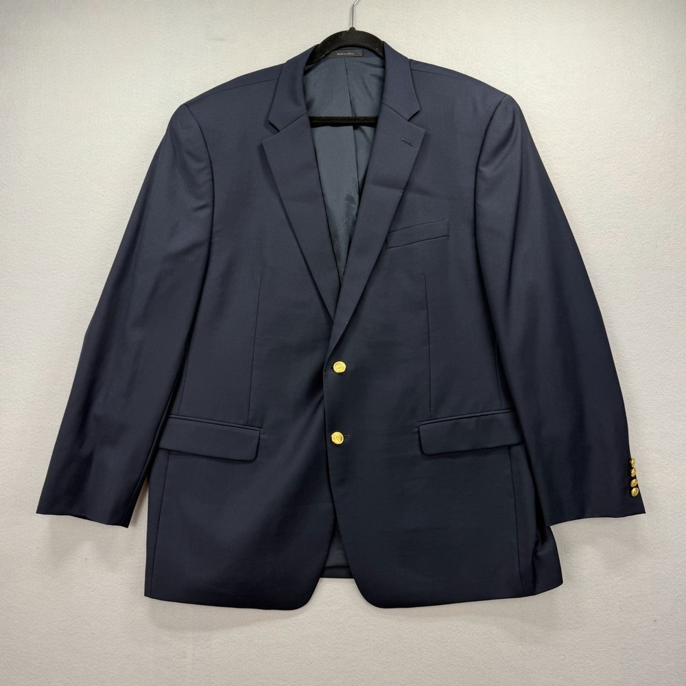 Lauren Ralph Lauren Blazer Jacket Mens 48L Navy Wool Notch Lapel Gold Buttons